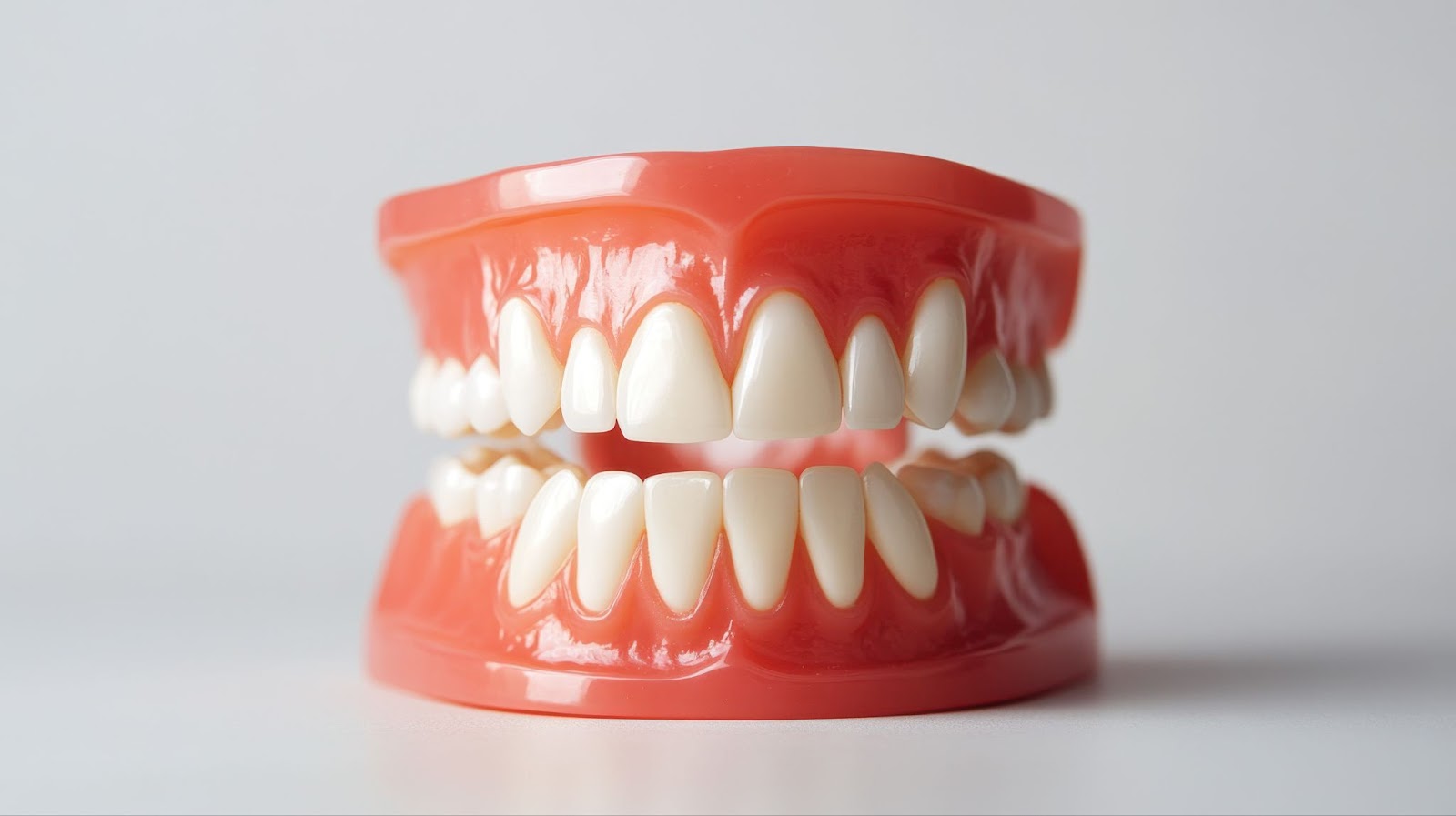 A model of a tooth showcasing a gap, representing missing teeth, with references to dentures and partial dentures.